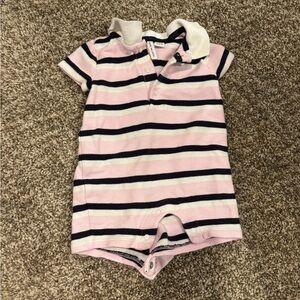 Janie and Jack Pink and Navy Striped Romper